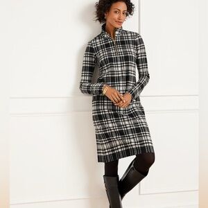Talbots Black and White Checkered Long Sleeve Dress
